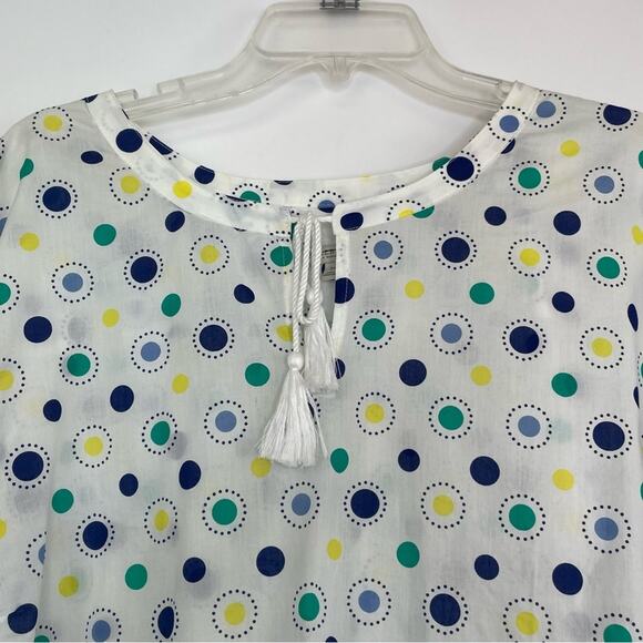 Talbots Woman white blouse with blue green yellow circle decor Size 3X - Picture 4 of 10